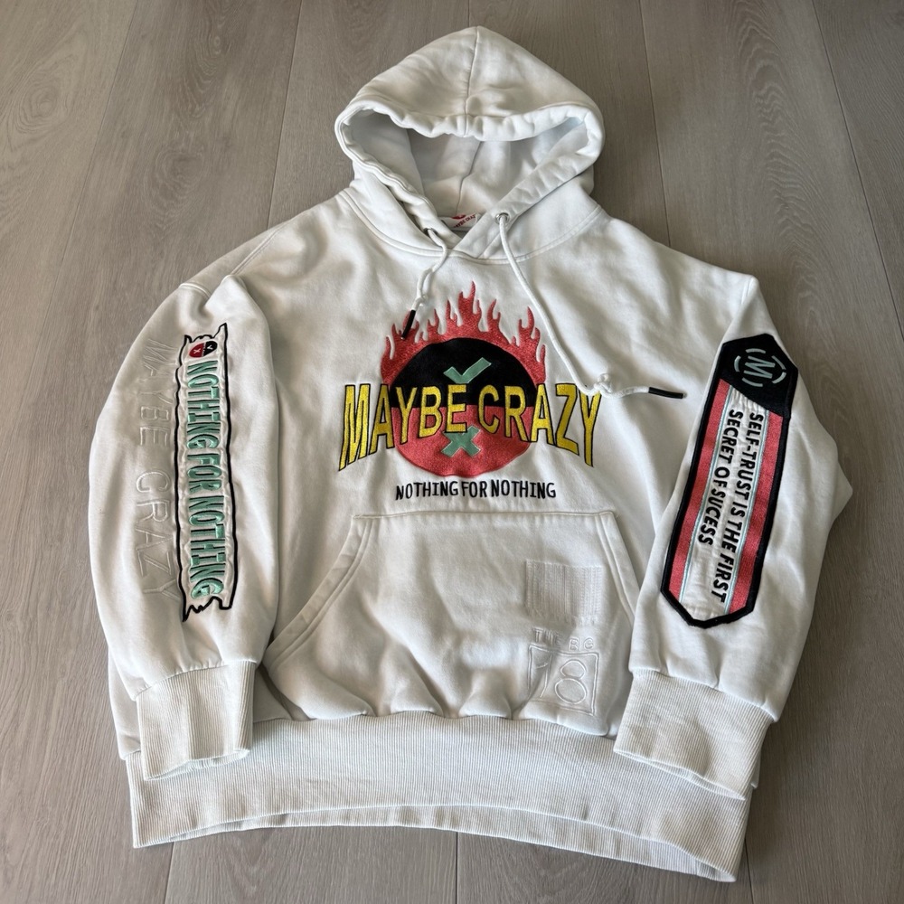 Maybe Crazy Nothing for Nothing Hoodie Pullover Men's Size L Large White